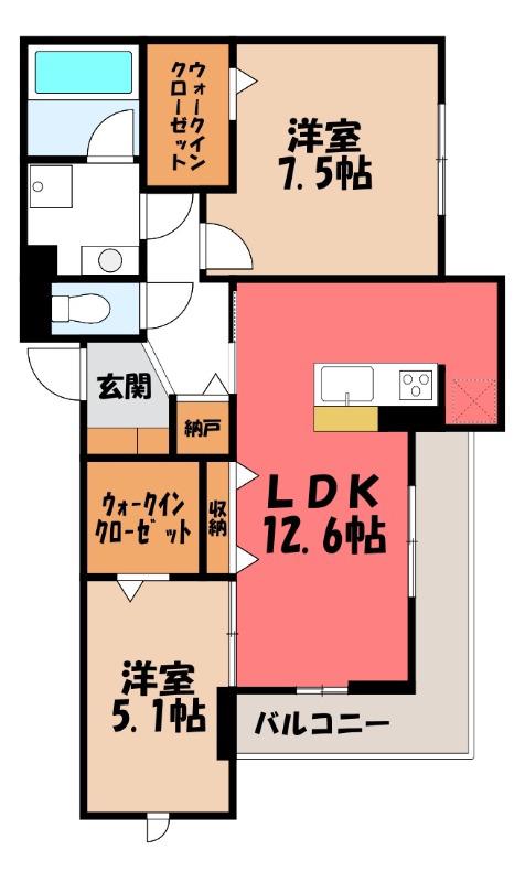 ヴェントプーロ東松山(2LDK/3階)の間取り写真