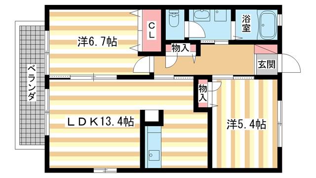 アミー筒井B(2LDK/2階)の間取り写真