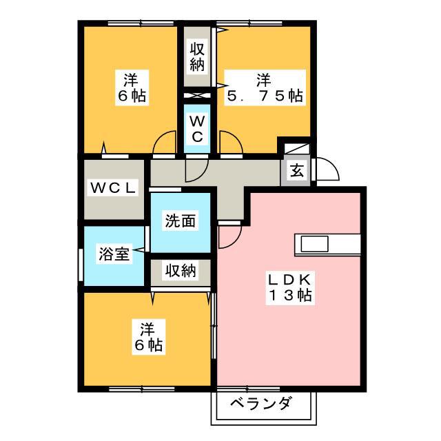 エムズヴィラージュ C棟(3LDK/2階)の間取り写真