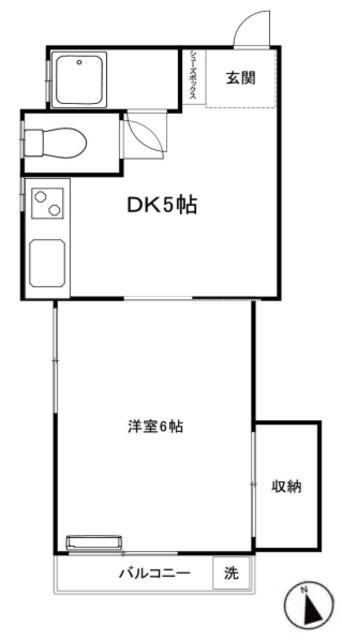 AKハイツ(1DK/1階)の間取り写真