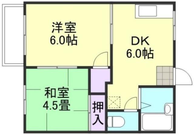 コーポ明和A棟(2DK/2階)の間取り写真
