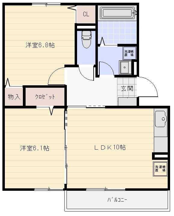 グリュックIIIB棟(2LDK/2階)の間取り写真