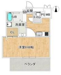 岩伸ヴィルブーケ湯里(1K/3階)の間取り写真