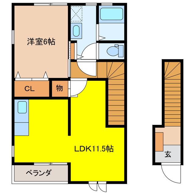 小野ハイツ2号棟(1LDK/2階)の間取り写真