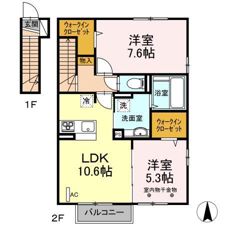 リーフガーデン ウエスト(2LDK/2階)の間取り写真
