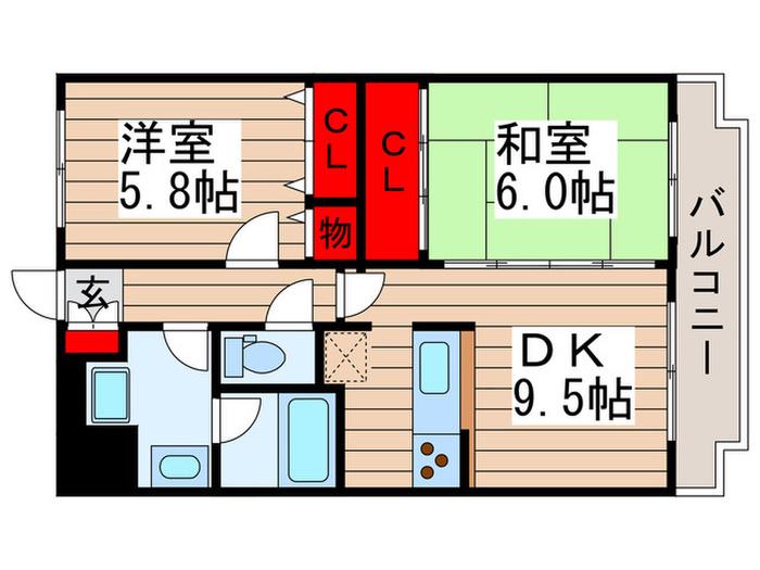 セレブリティーY(2DK/2階)の間取り写真