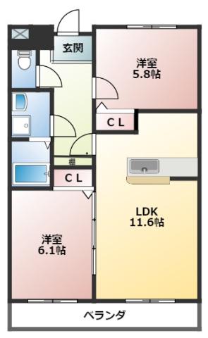 PRIMAVERA ・T(2LDK/1階)の間取り写真