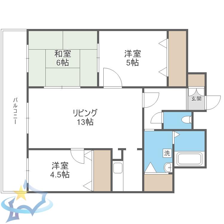 サウス15(3LDK/3階)の間取り写真