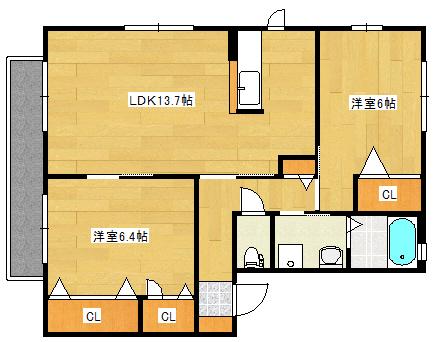 プロスペクト高須 A棟(2LDK/2階)の間取り写真