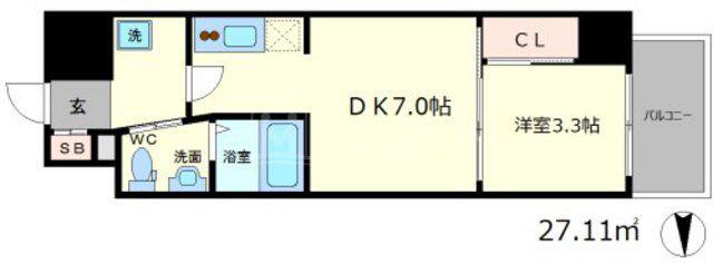セレニテ本町グランデ(1DK/15階)の間取り写真