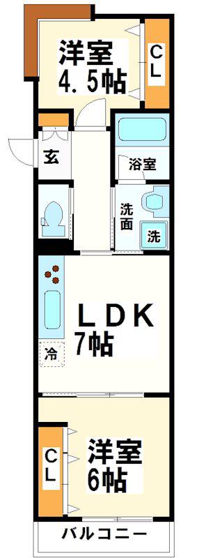 サンフォートASO(2LDK/2階)の間取り写真