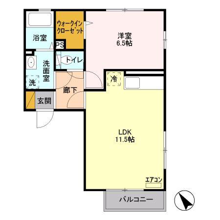 エル・ヴィエント(1LDK/2階)の間取り写真