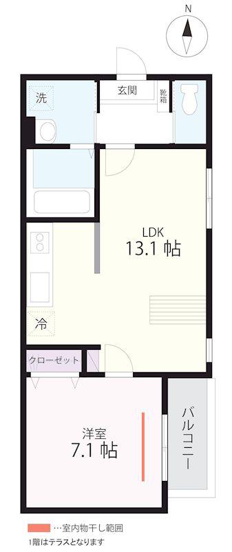 QUIETCRABHOUSETOGETHERWITHB洋光台(1LDK/2階)の間取り写真