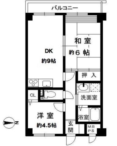 アベニューハイツ朝日(2LDK/2階)の間取り写真