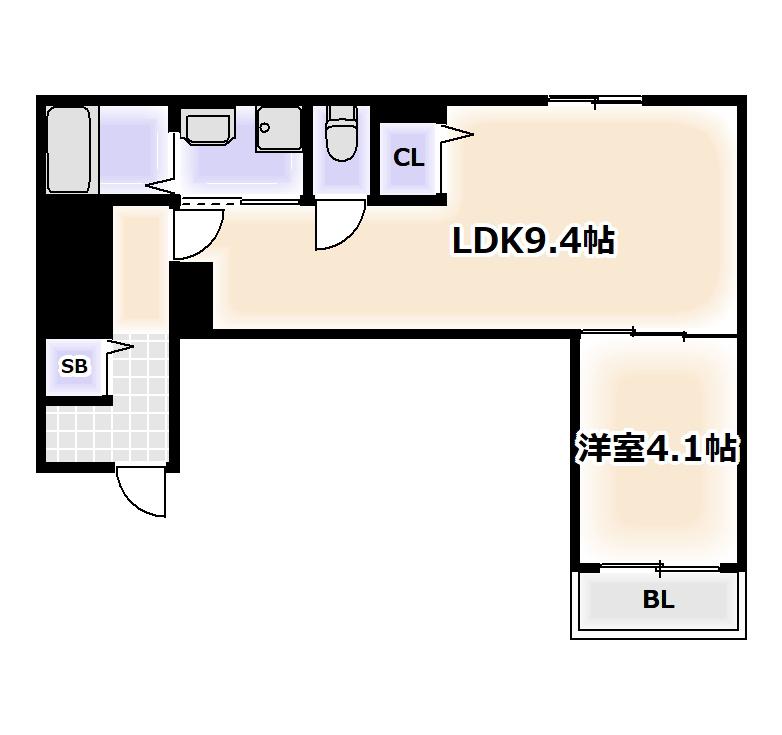 AIA難波南(1LDK/4階)の間取り写真