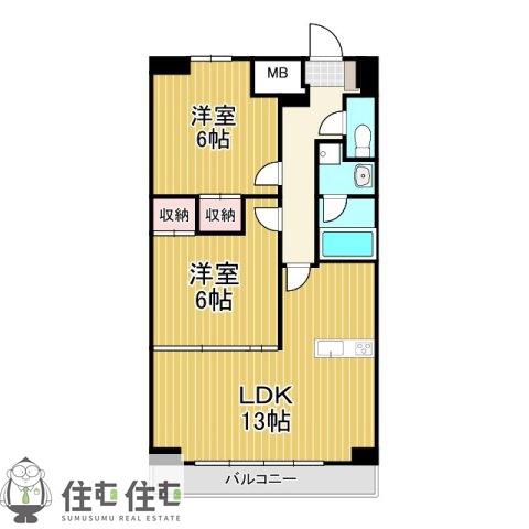 グリーンタワー(2LDK/4階)の間取り写真