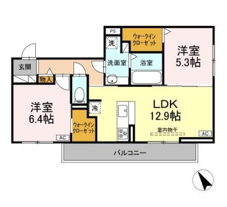 ディーシャンブル南丸之内 A棟(2LDK/2階)の間取り写真