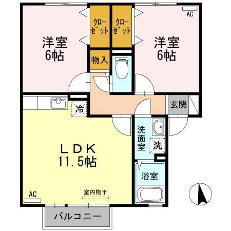 ブルーフォーレD棟(2LDK/2階)の間取り写真