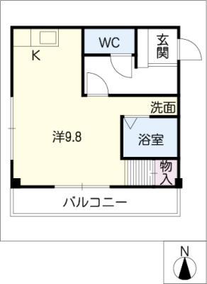 グリーンピュア(ワンルーム/2階)の間取り写真