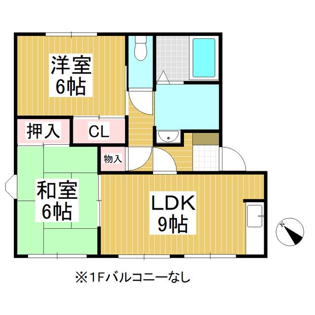 ビラ芳南台B棟(2LDK/1階)の間取り写真