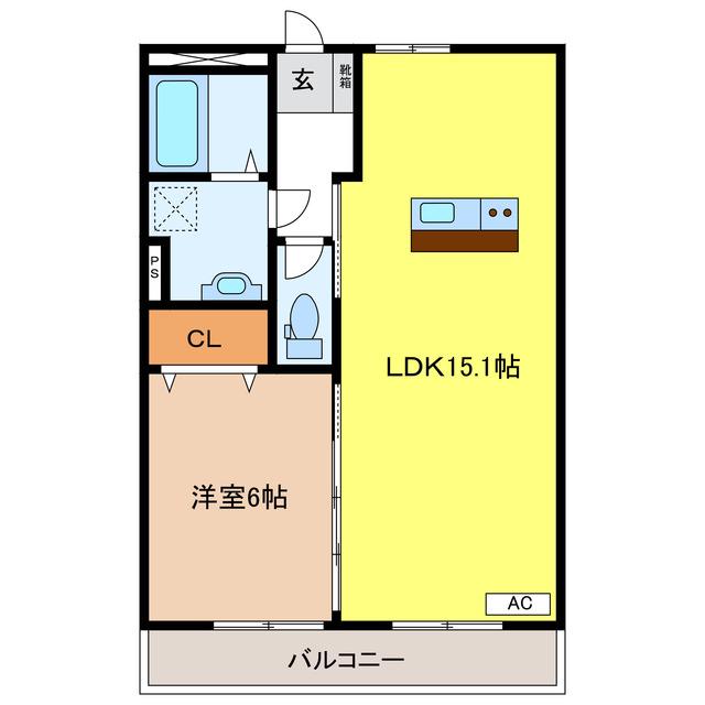 牛牧グリーンハイツ(1LDK/4階)の間取り写真