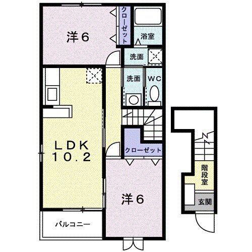 ウッズV(2LDK/2階)の間取り写真