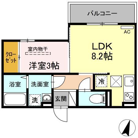 D-ROOM竹下 B棟(1LDK/1階)の間取り写真