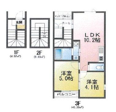 AVANTIA STAGE 中島新町(2LDK/3階)の間取り写真
