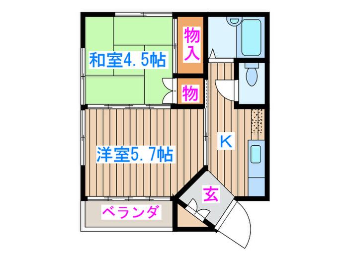 ラベンダーハウス(2K/2階)の間取り写真