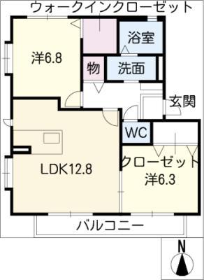 パインクレスト八熊(2LDK/2階)の間取り写真
