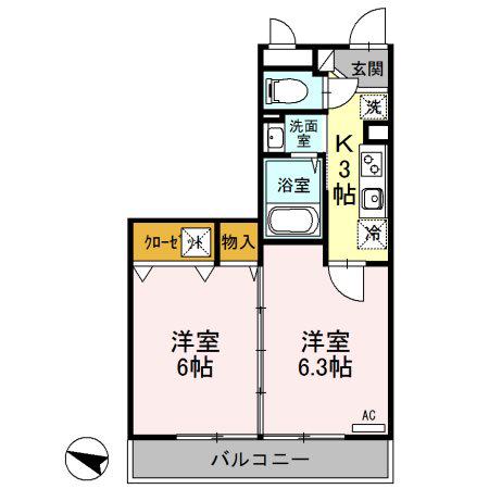 フローラ(2K/2階)の間取り写真