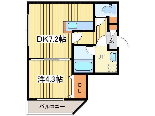 ラッフルズコート(1DK/4階)の間取り写真