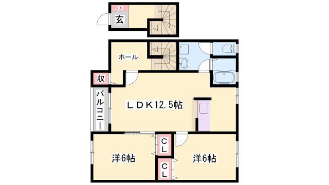 ラ・スコレール水上(2LDK/2階)の間取り写真