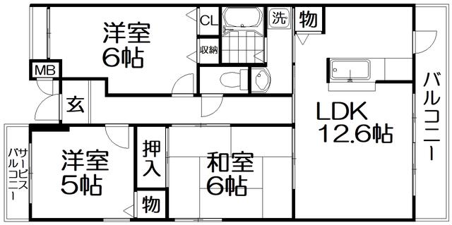 シャルム楠葉(3LDK/3階)の間取り写真