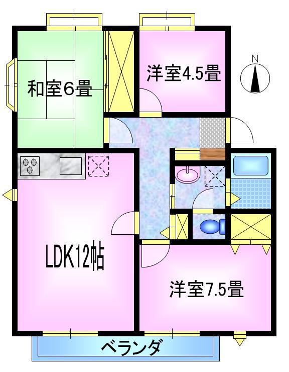 アメニティタウンK&K A棟(3LDK/2階)の間取り写真