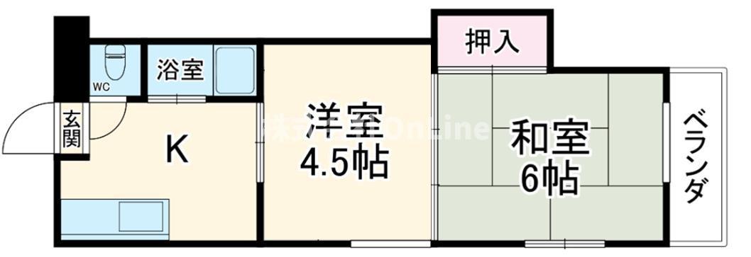 ハイネスト八戸ノ里(2K/4階)の間取り写真
