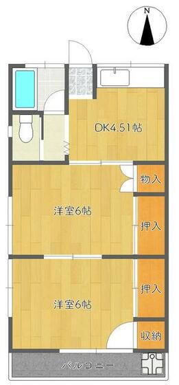 ハイツ川端(2DK/1階)の間取り写真