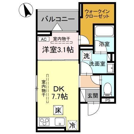 TORISIAS三峯(1DK/1階)の間取り写真