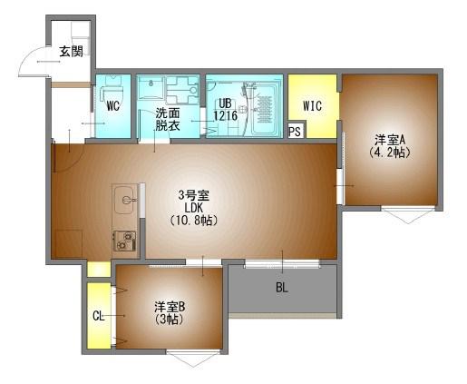 REGALEST PREMA本陣(2LDK/3階)の間取り写真