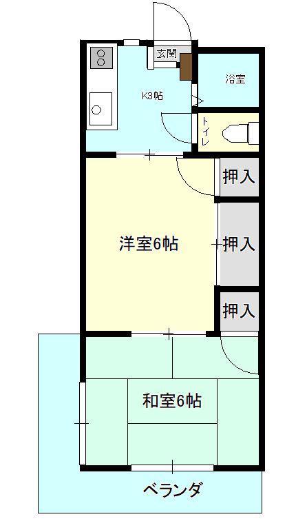フラワーハイツ牧(2K/3階)の間取り写真