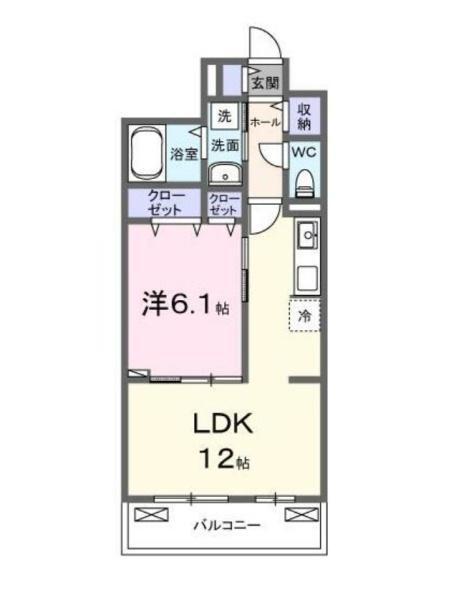 ラ・ミア・ヴィア(1LDK/2階)の間取り写真