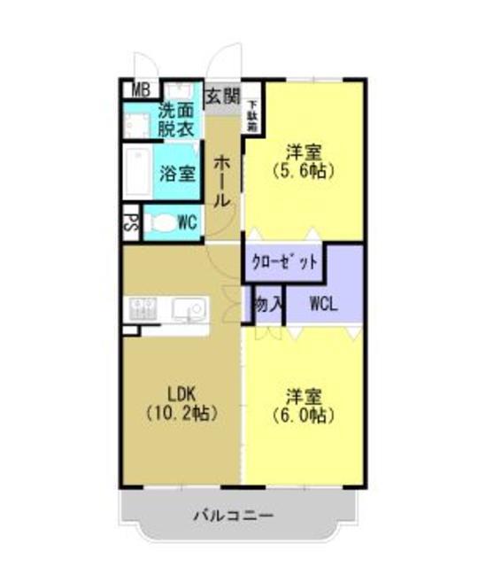 ユーミーブルースカイ(2LDK/3階)の間取り写真