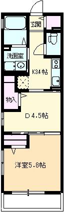 レトア穂積(1DK/2階)の間取り写真
