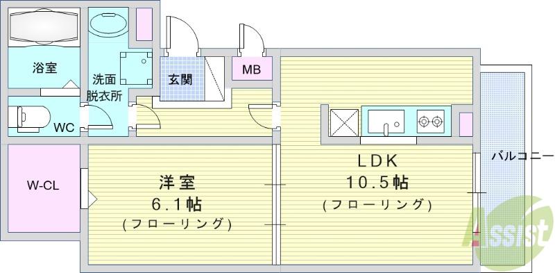 レオン パッソ(1LDK/3階)の間取り写真