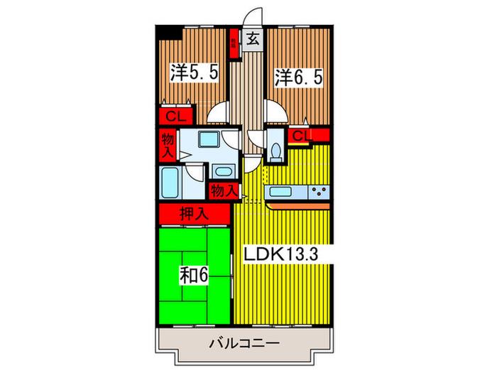 ロイヤルヒルズ高砂(3LDK/3階)の間取り写真