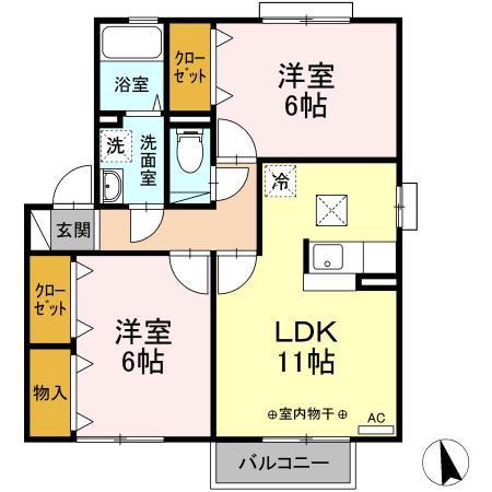 フィオーレ B(2LDK/1階)の間取り写真