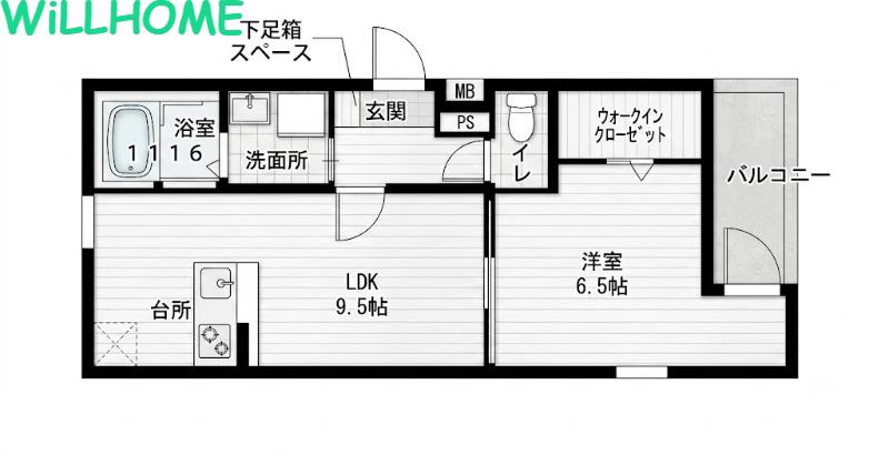 フジパレス和歌山元寺町(1LDK/1階)の間取り写真