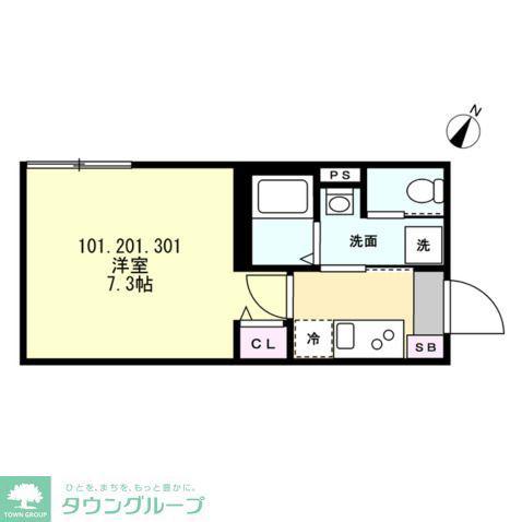 ベイルーム十日市場(1K/1階)の間取り写真