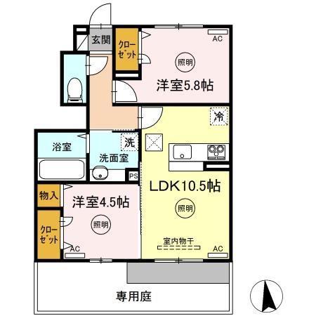 シャンス・ヴィラージュI(2LDK/1階)の間取り写真
