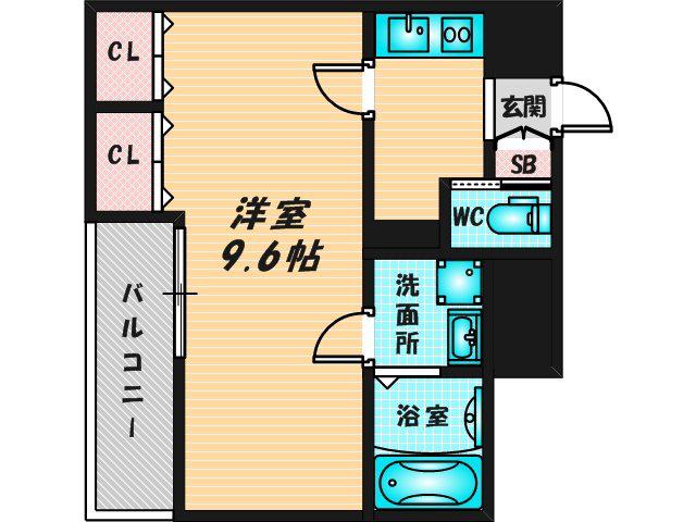 ディークラート鴻池新田ヴェルク(1K/1階)の間取り写真